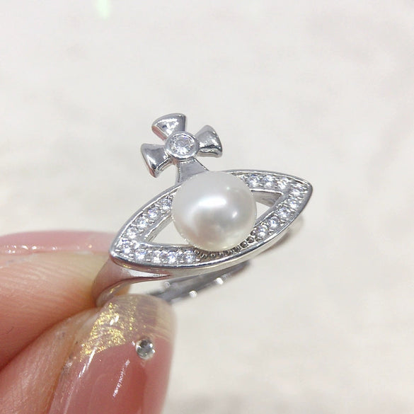 Women's Freshwater Pearl Ring Copper Round Pearl Opening Jewelry