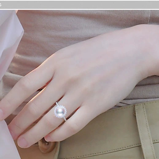 Women's Freshwater Pearl Ring 925 Silver Copper Plated With Real Gold Color And Round Shape Sunny Zircon Jewelry
