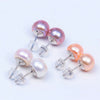 Women's Freshwater Pearl S925 Silver Earrings With Leaf Pattern And Oblate Shape Natural Luxury Style