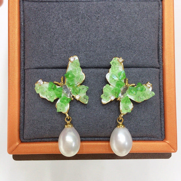 Women's Freshwater Pearl S925 Sterling Silver Earrings With Butterfly Design And Drop Shape