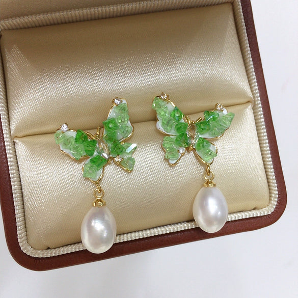 Women's Freshwater Pearl S925 Sterling Silver Earrings With Butterfly Design And Drop Shape