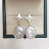 Women's Freshwater Pearl S925 Sterling Silver Earrings With Four Leaf Clover Design And Oblate Shape