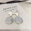 Women's Freshwater Pearl S925 Sterling Silver Earrings With Four Leaf Clover Design And Oblate Shape