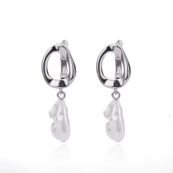Women's Freshwater Pearl Stainless Steel Earrings With Heart Shape Bow Tie And Wave Pattern Electroplating Style