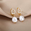 Women's Freshwater Pearl Stainless Steel Earrings With Heart Shape Bow Tie And Wave Pattern Electroplating Style