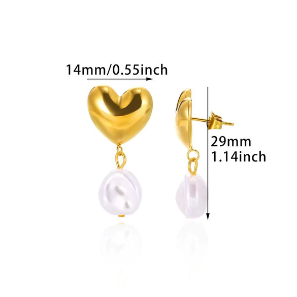 Women's Freshwater Pearl Stainless Steel Earrings With Heart Shape Bow Tie And Wave Pattern Electroplating Style