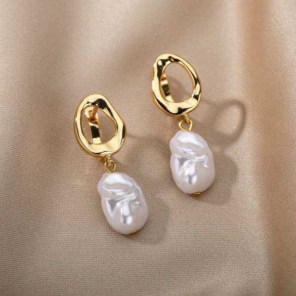 Women's Freshwater Pearl Stainless Steel Earrings With Heart Shape Bow Tie And Wave Pattern Electroplating Style