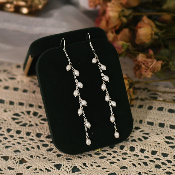 Women's Freshwater Pearl Sterling Silver Tassel Drop Shape Earrings