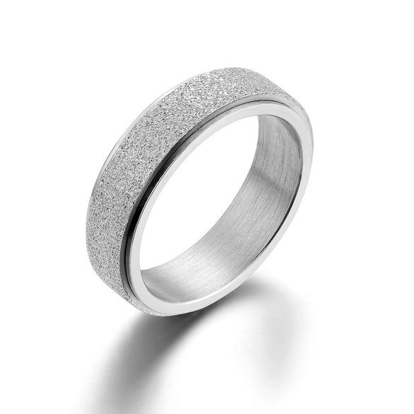 Women's Frosted Pearl Sand Geometric Rotatable Titanium Steel Decompression Ring With Electroplated Finish Fashion Jewelry