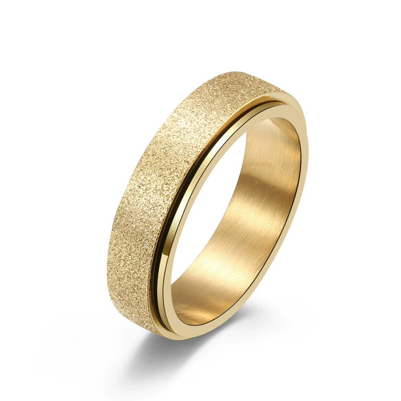 Women's Frosted Pearl Sand Geometric Rotatable Titanium Steel Decompression Ring With Electroplated Finish Fashion Jewelry