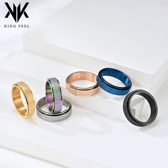 Women's Frosted Pearl Sand Geometric Rotatable Titanium Steel Decompression Ring With Electroplated Finish Fashion Jewelry