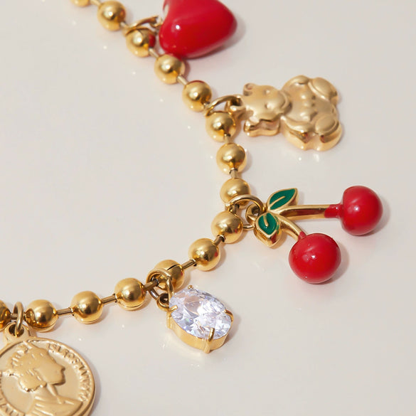 Women's Fruit Shape Stainless Steel Rhinestone Inlaid With Gold Clavicle Chain Necklace Jewelry