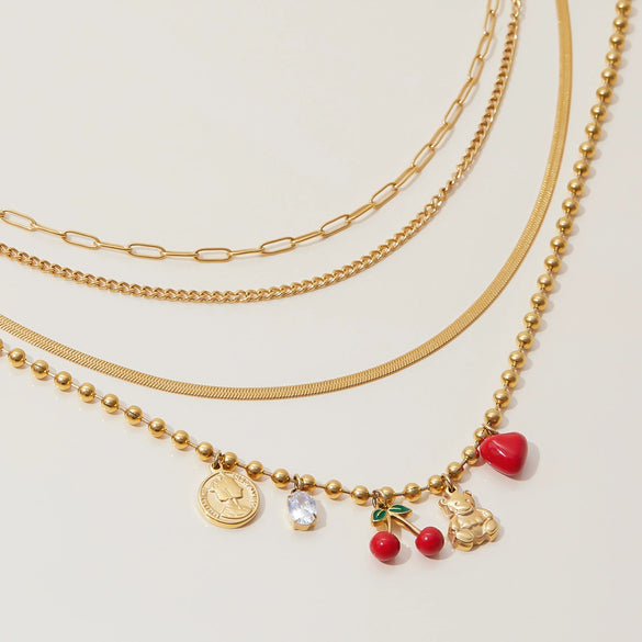Women's Fruit Shape Stainless Steel Rhinestone Inlaid With Gold Clavicle Chain Necklace Jewelry
