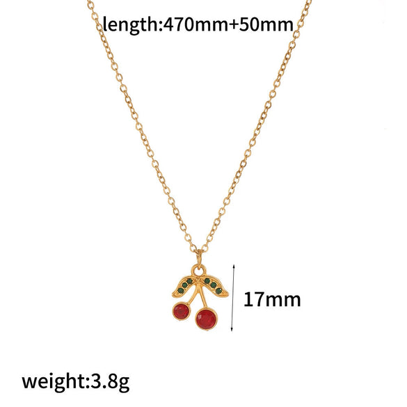Women's Fruit Stainless Steel Jewelry Set With Electroplated Pendant Necklace And Earrings