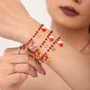 Women's Garnet Beaded Geometric Stainless Steel Necklace And Earrings Set With Electroplated Light Luxury Design