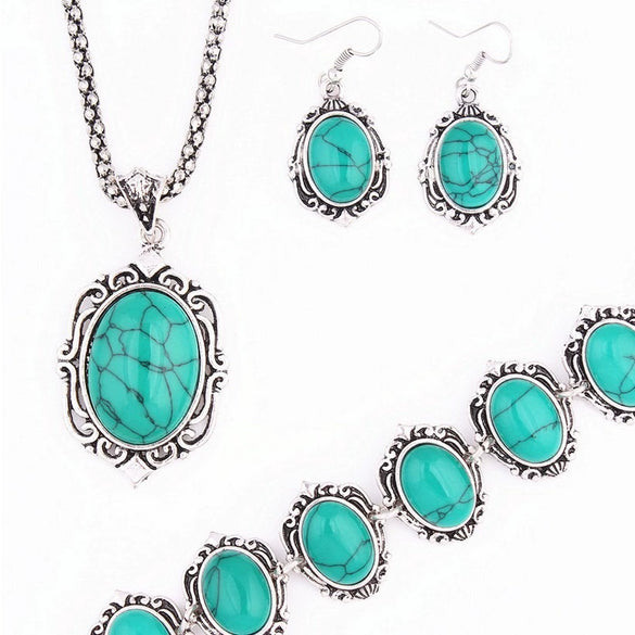 Women's Gemstoneset Jewelry Set With Necklace Bracelet And Earrings Zinc Alloy Snake Chain Fashion Accessories