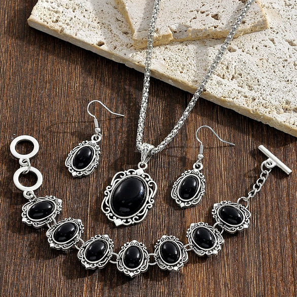 Women's Gemstoneset Jewelry Set With Necklace Bracelet And Earrings Zinc Alloy Snake Chain Fashion Accessories