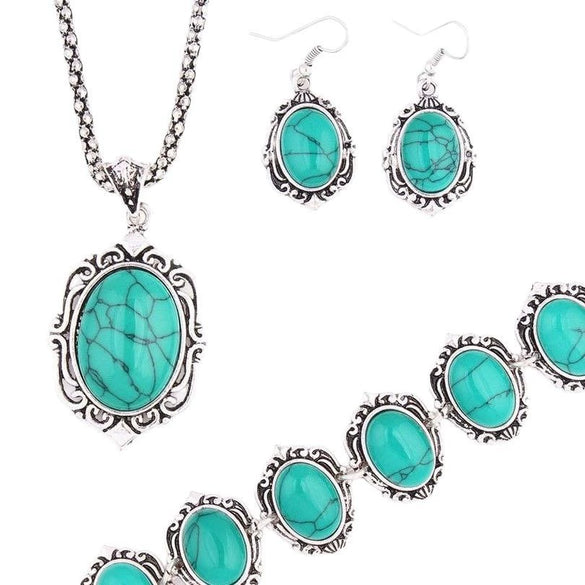 Women's Gemstoneset Jewelry Set With Necklace Bracelet And Earrings Zinc Alloy Snake Chain Fashion Accessories