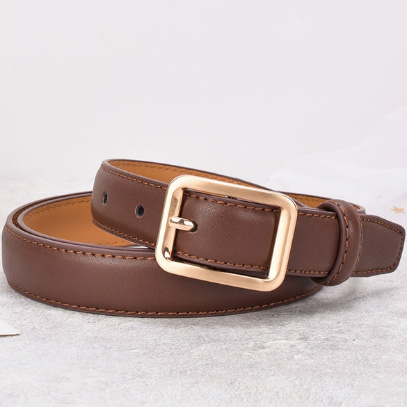 Women's Genuine Cowhide Leather Slim Fashion Belt With Alloy Buckle Electroplated Decorative All Match Belt For Jeans