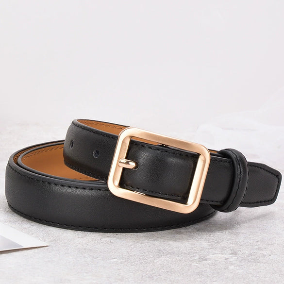 Women's Genuine Cowhide Leather Slim Fashion Belt With Alloy Buckle Electroplated Decorative All Match Belt For Jeans
