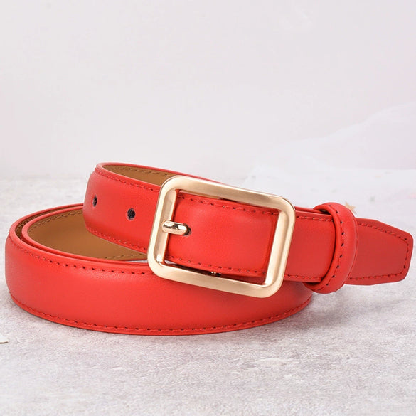 Women's Genuine Cowhide Leather Slim Fashion Belt With Alloy Buckle Electroplated Decorative All Match Belt For Jeans
