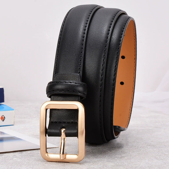 Women's Genuine Cowhide Leather Slim Fashion Belt With Alloy Buckle Electroplated Decorative All Match Belt For Jeans