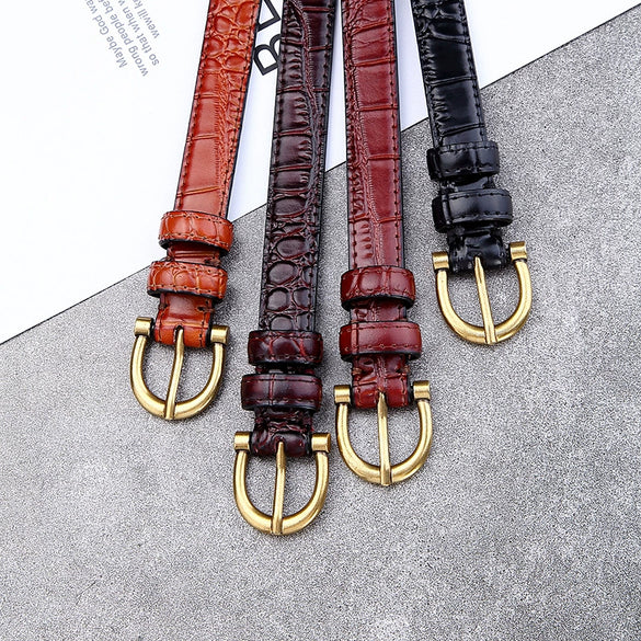 Women's Genuine Leather Belt With Crocodile Embellishments For Jeans And Westernfitted Dresses