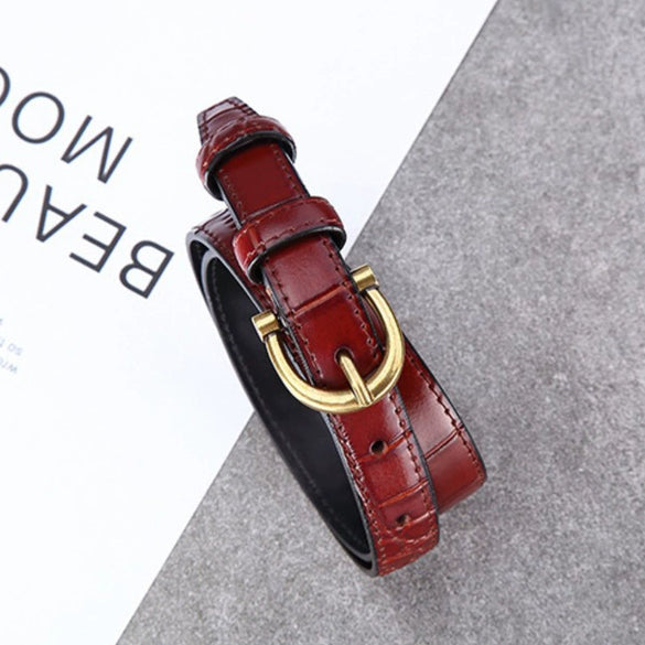 Women's Genuine Leather Belt With Crocodile Embellishments For Jeans And Westernfitted Dresses