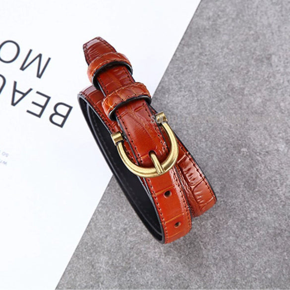 Women's Genuine Leather Belt With Crocodile Embellishments For Jeans And Westernfitted Dresses