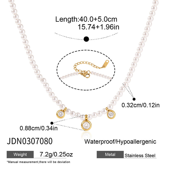 Women's Geometric Acrylic Pearl Necklace With Stainless Steel Chain And Pvd Gold Plated Pendant Lobster Clasp