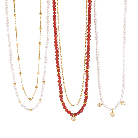 Women's Geometric Acrylic Pearl Necklace With Stainless Steel Chain And Pvd Gold Plated Pendant Lobster Clasp