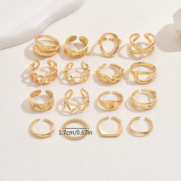 Women's Geometric Adjustable Open Ring Set Zinc Alloy Fashion Rings With Polished Plated Finish