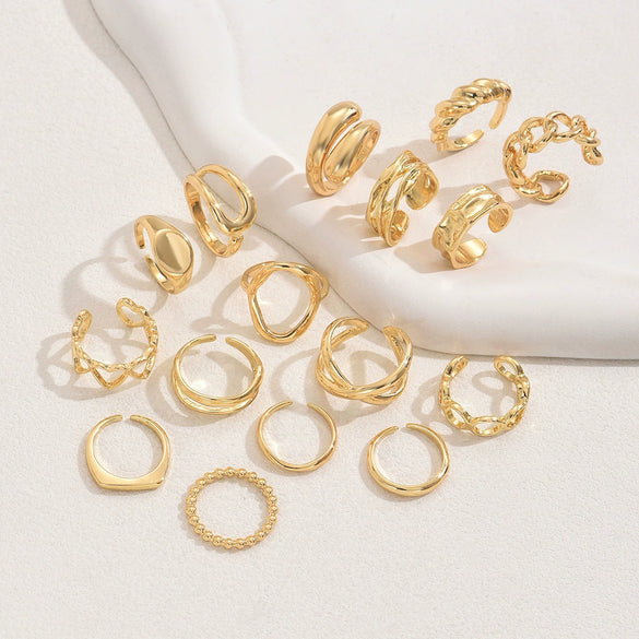 Women's Geometric Adjustable Open Ring Set Zinc Alloy Fashion Rings With Polished Plated Finish