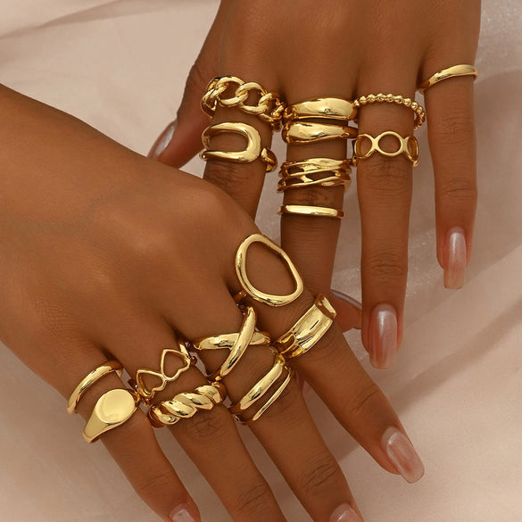 Women's Geometric Adjustable Open Ring Set Zinc Alloy Fashion Rings With Polished Plated Finish