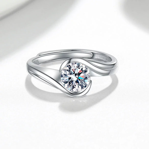Women's Geometric Adjustable Sterling Silver Ring With Zircon Inlay Electroplated Wedding Band