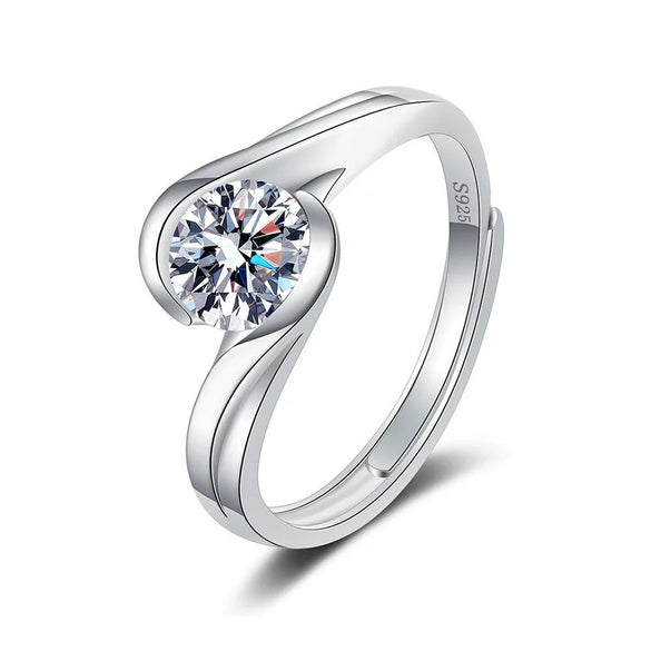 Women's Geometric Adjustable Sterling Silver Ring With Zircon Inlay Electroplated Wedding Band