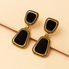 Women's Geometric Alloy Drop Earrings With Antique Goldtone And Black Oil Finish Retro Elegant Ear Hook Jewelry