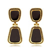 Women's Geometric Alloy Drop Earrings With Antique Goldtone And Black Oil Finish Retro Elegant Ear Hook Jewelry