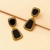 Women's Geometric Alloy Drop Earrings With Antique Goldtone And Black Oil Finish Retro Elegant Ear Hook Jewelry