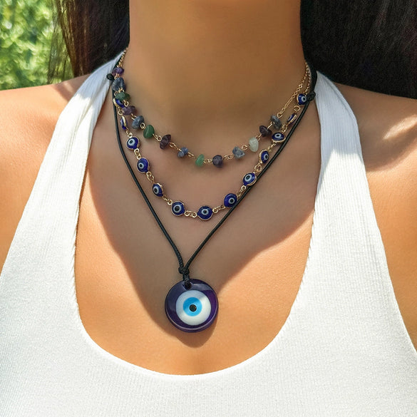 Women's Geometric Alloy Pendant Leather Wax Thread Handmade Clavicle Chain Necklace Jewelry