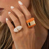 Women's Geometric Alloy Resin Gemstone Ring With Ombre Finish Glossy Metal Detail And Stacking Style