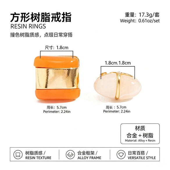 Women's Geometric Alloy Resin Gemstone Ring With Ombre Finish Glossy Metal Detail And Stacking Style