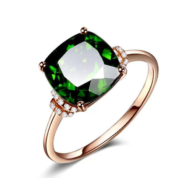 Women's Geometric Alloy Ring With Green Crystal Gemstone And Electroplated Finish Natural Style Finger Ring