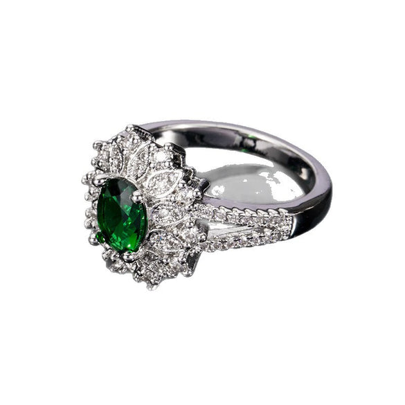 Women's Geometric Alloy Ring With Green Zircon Gem And Electroplated Finish Natural Fashion Jewelry