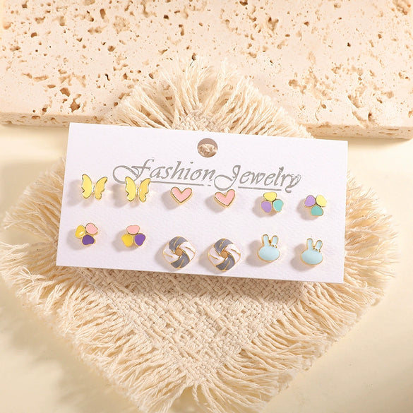 Women's Geometric Alloy Stud Earrings With Steel Posts Electroplated Light Luxury Small Earring Set