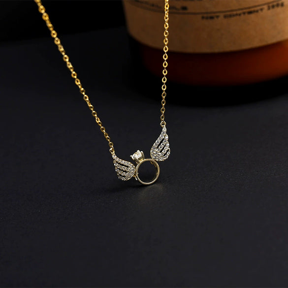 Women's Geometric Angel Wings Necklace In Sterling Silver With Goldplated Finish Elegant Collarbone Chain