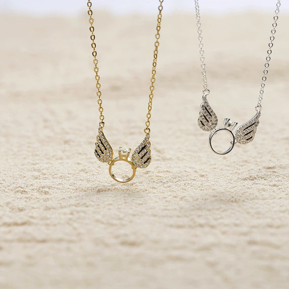 Women's Geometric Angel Wings Necklace In Sterling Silver With Goldplated Finish Elegant Collarbone Chain