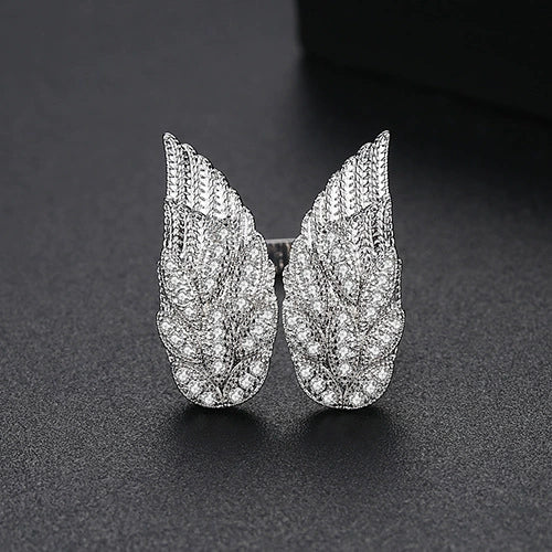 Women's Geometric Angel Wings Open Ring In Electroplated Copper With Micropavé Zirconia Adjustable Fashion Jewelry