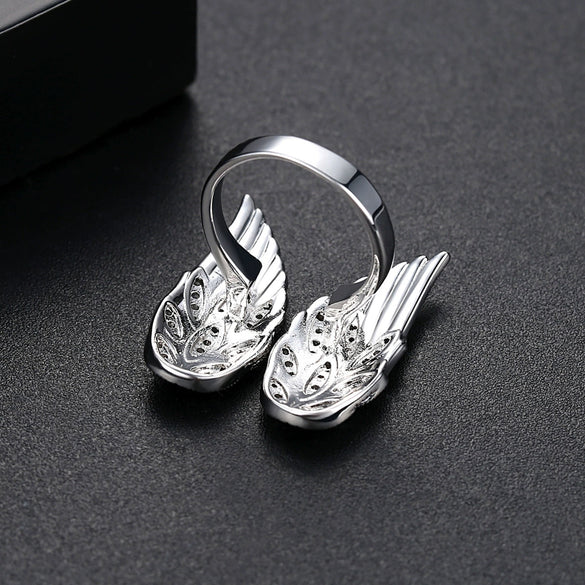 Women's Geometric Angel Wings Open Ring In Electroplated Copper With Micropavé Zirconia Adjustable Fashion Jewelry