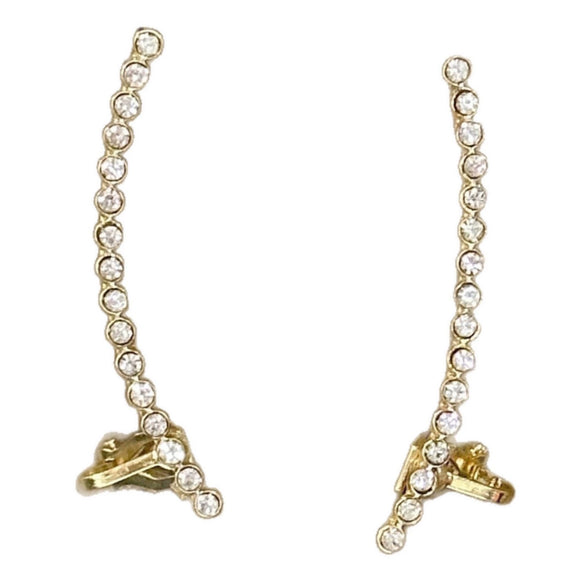 Women's Geometric Arc Alloy Ear Cuff Earrings With Long Zircon Detail Electroplated Finish And Stainless Steel Posts